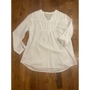 Camaieu White Cotton Tunic Blouse XL XXL Pintuck Boho Top Made in India